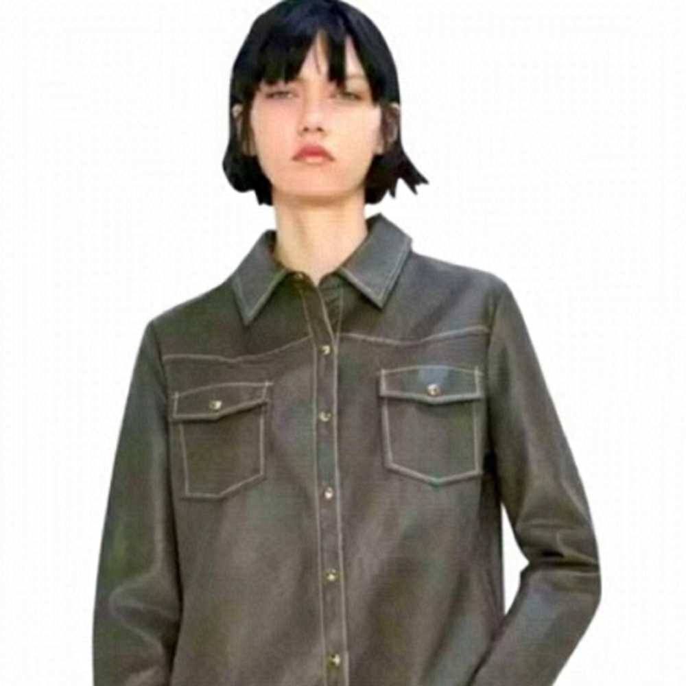 ZARA vegan leather khaki green cropped jacket